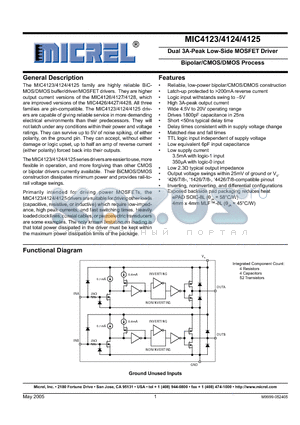 MIC4123 datasheet - Dual 3A-Peak Low-Side MOSFET Driver