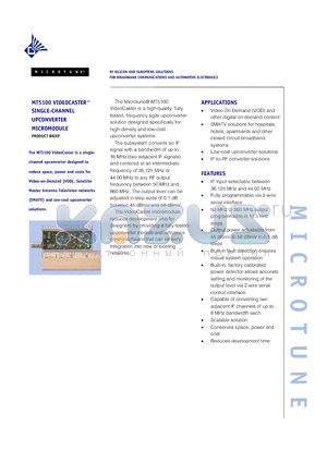 MT5100 datasheet - RF SILICON AND SUBSYTEMS SOLUTIONS FOR BROADBAND COMMUNICATIONS AND AUTOMOTIVE ELECTRONICS