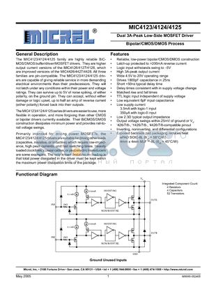 MIC4123 datasheet - Dual 3A-Peak Low-Side MOSFET Driver Bipolar/CMOS/DMOS Process