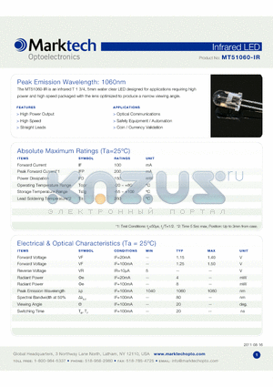 MT51060-IR datasheet - Peak Emission Wavelength: 1060nm