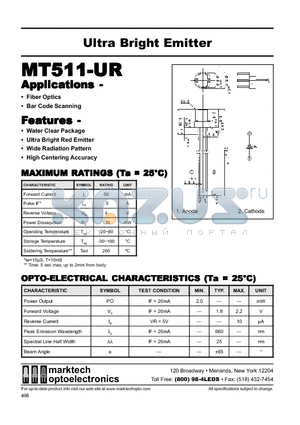 MT511-UR datasheet - 5mm Flat Top Ultra Bright Emitter