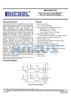 MIC4126_11 datasheet - Dual 1.5A-Peak Low-Side MOSFET Drivers in Advanced Packaging