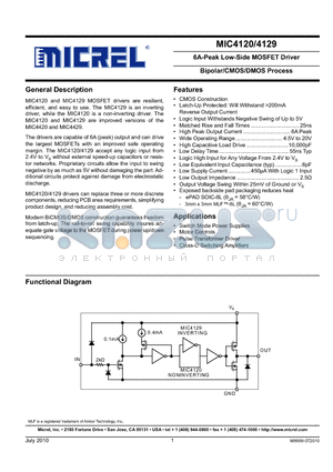 MIC4129YML datasheet - 6A-Peak Low-Side Mosfet Driver Bipolar/CMOS/DMOS Process