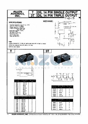 T020 datasheet - DIL 14 PIN SINGLE OUTPUT