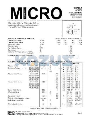 TIP32C datasheet - COMPLEMENTARY SILICON POWER TRANSISTORS