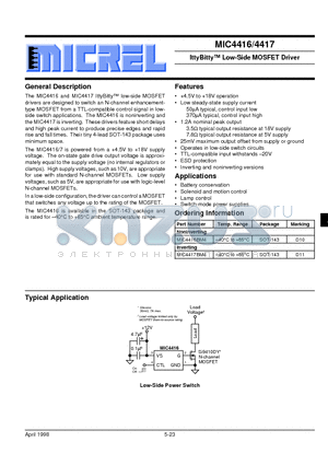 MIC4416 datasheet - IttyBitty Low-Side MOSFET Driver