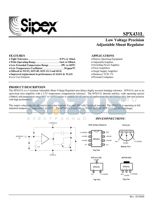 SPX431LM1 datasheet - Low Voltage Precision Adjustable Shunt Regulator