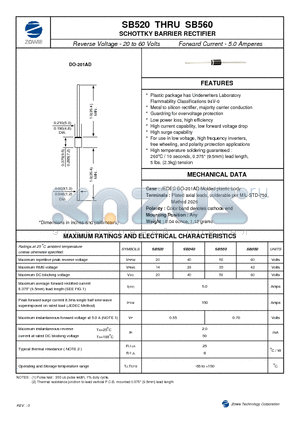 SB520 datasheet - SCHOTTKY BARRIER RECTIFIER