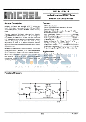 MIC4420BMM datasheet - 6A-Peak Low-Side MOSFET Driver Bipolar/CMOS/DMOS Process