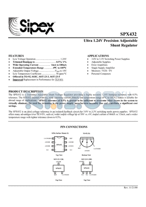 SPX432AM datasheet - Ultra 1.24V Precision Adjustable Shunt Regulator