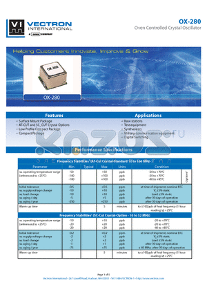 OX-2800-EEJ-508 datasheet - Oven Controlled Crystal Oscillator