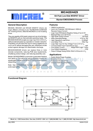 MIC4420CM datasheet - 6A-Peak Low-Side MOSFET Driver Bipolar/CMOS/DMOS Process