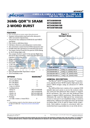 MT54W1MH36BF-5 datasheet - 36Mb QDRII SRAM 2-WORD BURST