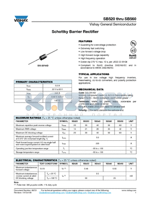 SB520 datasheet - Schottky Barrier Rectifier