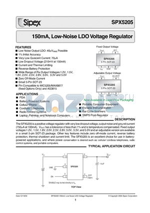 SPX5205M5-15/TR datasheet - 150mA, Low-Noise LDO Voltage Regulator