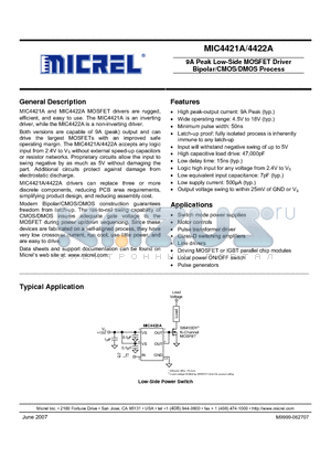 MIC4421ACN datasheet - High peak-output current: 9A Peak (typ.)