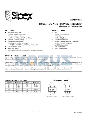 SPX5205M5-3.3 datasheet - 150 mA, Low-Noise LDO Voltage Regulator