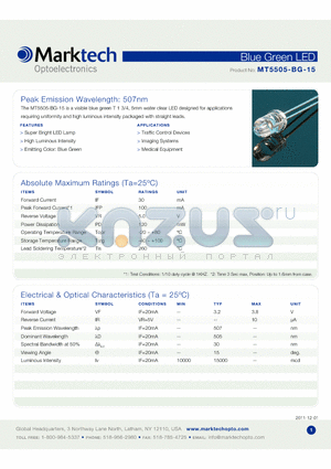 MT5505-BG-15 datasheet - Peak Emission Wavelength: 507nm