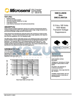 SMCG6037 datasheet - 5.5 thru 185 Volts 1500 Watts Transient Voltage Suppressors