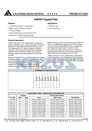 PRC211100K150M datasheet - EMI/RFI TAPPED FILTER