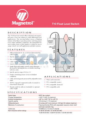 T10-5104-060 datasheet - T10 Float Level Switch
