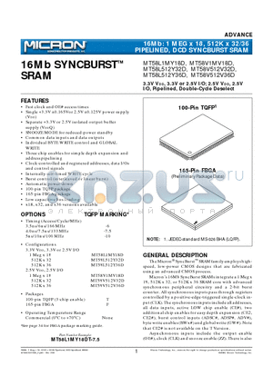 MT58L512Y32D datasheet - 16Mb SYNCBURST SRAM