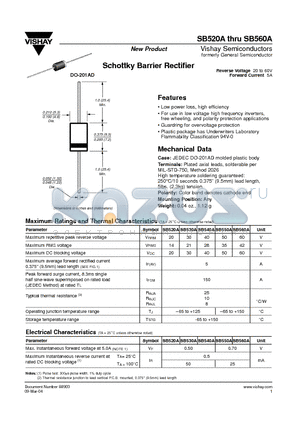 SB530A datasheet - Schottky Barrier Rectifier