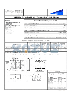 PDT282SM-CCMB17 datasheet - Dual Digit 7 Segment 0.28 SMD Display