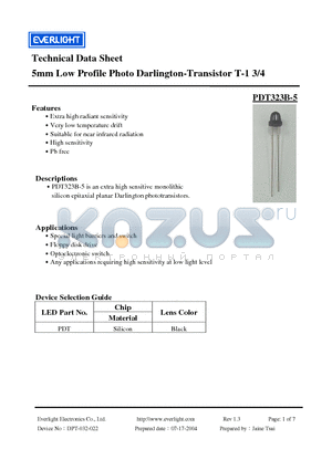 PDT323B-5 datasheet - 5mm Low Profile Photo Darlington-Transistor T-1 3/4
