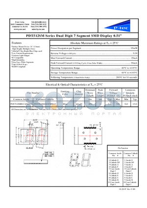 PDT512SM-CCMB17 datasheet - Dual Digit 7 Segment SMD Display 0.51