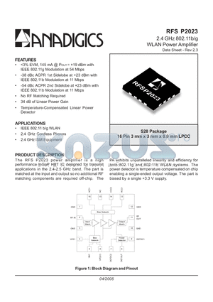 PRFS-P2023-006 datasheet - 2.4 GHz 802.11b/g WLAN Power Amplifier