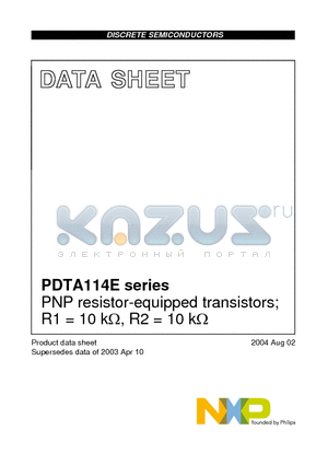 PDTA114ET datasheet - PNP resistor-equipped transistors; R1 = 10 kY, R2 = 10 kY