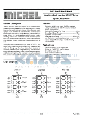 MIC4467 datasheet - Quad 1.2A-Peak Low-Side MOSFET Driver Bipolar/CMOS/DMOS