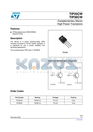 TIP36CW datasheet - Complementary Silicon High Power Transistors