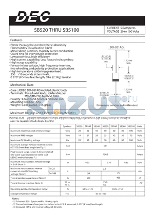 SB550 datasheet - CURRENT 5.0Amperes VOLTAGE 20 to 100 Volts