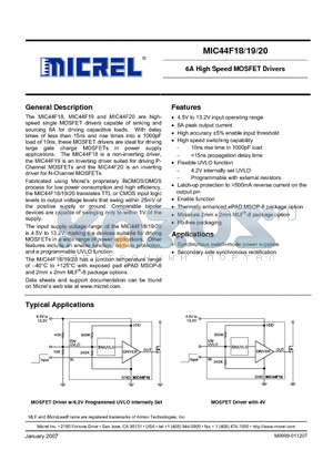 MIC44F18YMME datasheet - 6A High Speed MOSFET Drivers