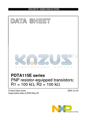 PDTA115EE datasheet - PNP resistor-equipped transistors; R1 = 100 kY, R2 = 100 kY