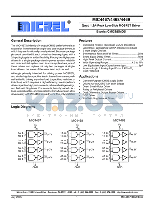 MIC44XXCWM datasheet - Quad 1.2A-Peak Low-Side MOSFET Driver