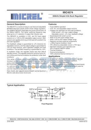 MIC4574-3.3YN datasheet - 200kHz Simple 0.5A Buck Regulator