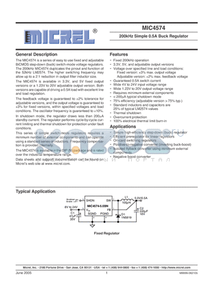MIC4574-3.3BN datasheet - 200kHz Simple 0.5A Buck Regulator