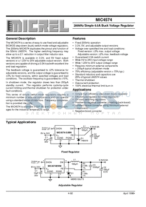MIC4574-5.0BWM datasheet - 200kHz Simple 0.5A Buck Voltage Regulator