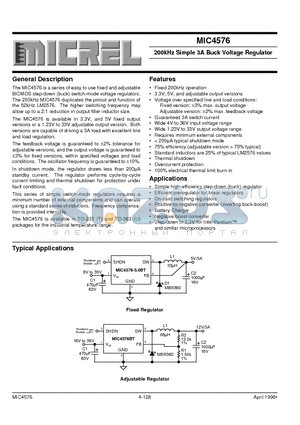 MIC4576 datasheet - 200kHz Simple 3A Buck Voltage Regulator