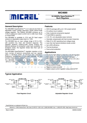 MIC4680-5.0BM datasheet - 1A 200kHz SuperSwitcher Buck Regulator