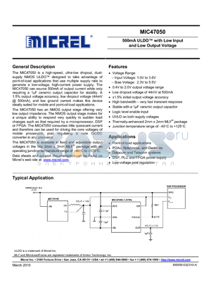 MIC47050-1.2YML datasheet - 500mA ULDO with Low Input and Low Output Voltage