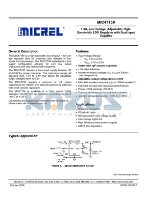 MIC47150WD datasheet - 1.5A, Low Voltage, Adjustable, High-Bandwidth LDO Regulator with Dual Input Supplies