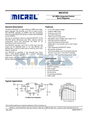 MIC4723 datasheet - 3A 2MHz Integrated Switch Buck Regulator