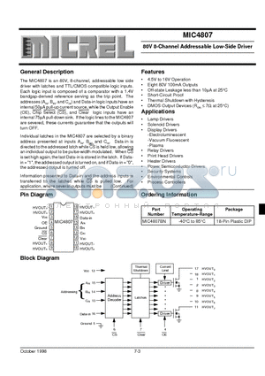 MIC4807 datasheet - 80V 8-Channel Addressable Low-Side Driver