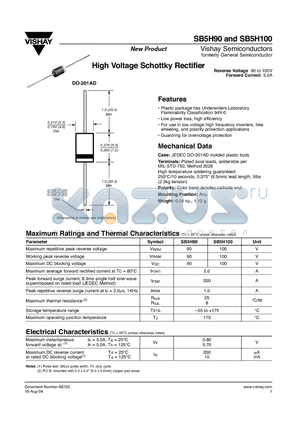 SB5H100 datasheet - High Voltage Schottky Rectifier
