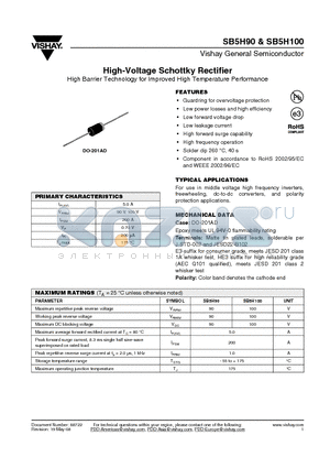 SB5H100 datasheet - High-Voltage Schottky Rectifier High Barrier Technology for Improved High Temperature Performance