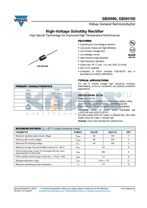 SB5H100 datasheet - High-Voltage Schottky Rectifier